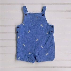 JANIE & JACK VGUC Linen Cotton Blend Dog Shortalls Romper